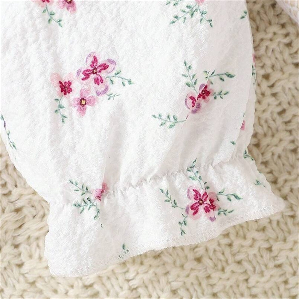 2PCS Cheerful Floral Print Ruffle Long Sleeve Baby Jumpsuit