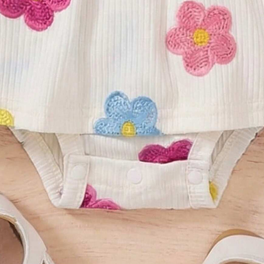 2PCS Whimsical 3D Floral Appliqué Sleeveless Baby Romper