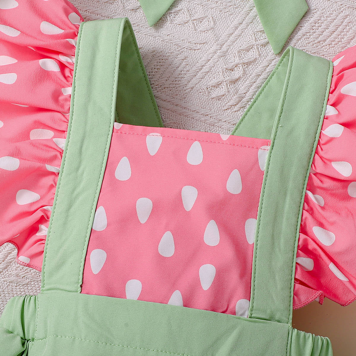 2PCS Lovely Watermelon Seed Print Flutter Sleeve Baby Romper