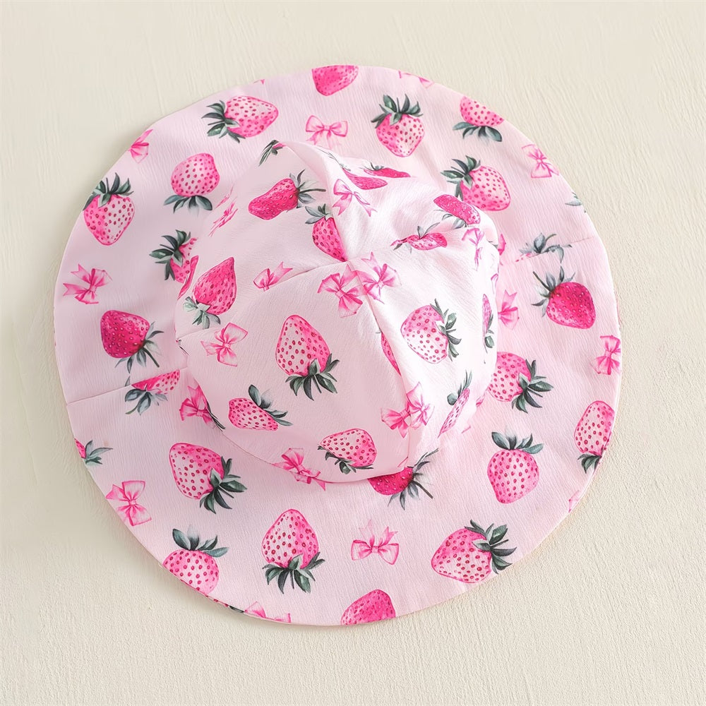 2PCS Sweet Strawberry Printed Fly Sleeve Baby Romper