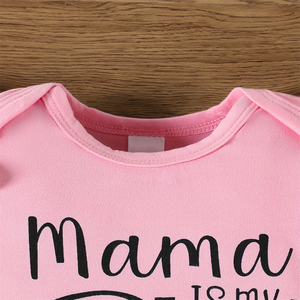 3PCS Mama Is My Bestie Letter Print Plaid Baby Set
