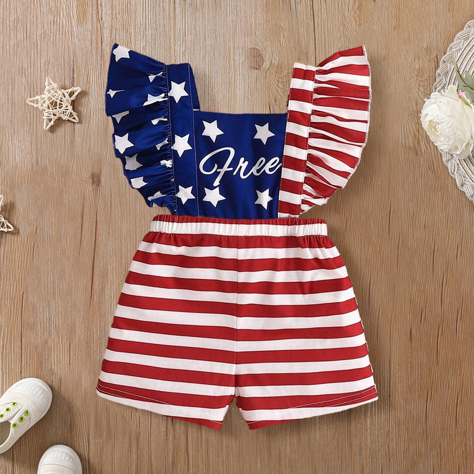Independence Day Style Printed Sleeveless Baby Jumpsuit