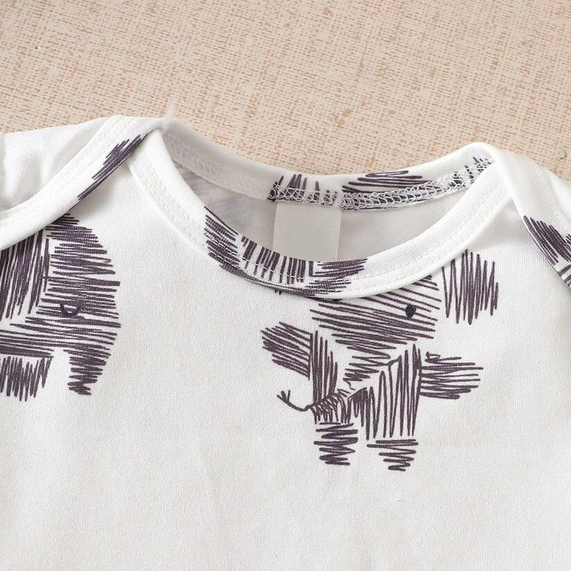 3PCS Adorable Elephant Print Short Sleeve Baby Boy Set