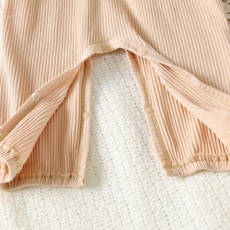 2PCS Comfy Solid Color Bowknot Long Sleeve Baby Jumpsuit