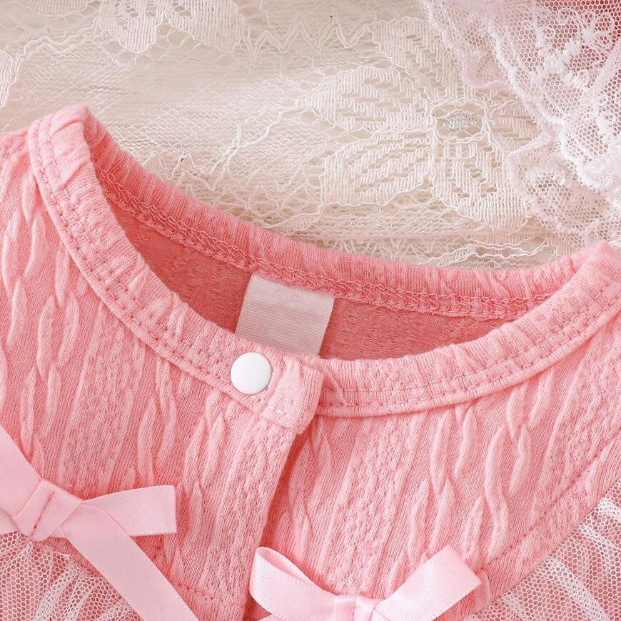 2PCS Adorable Solid Color Long Sleeve Lace Baby Girl Jumpsuit