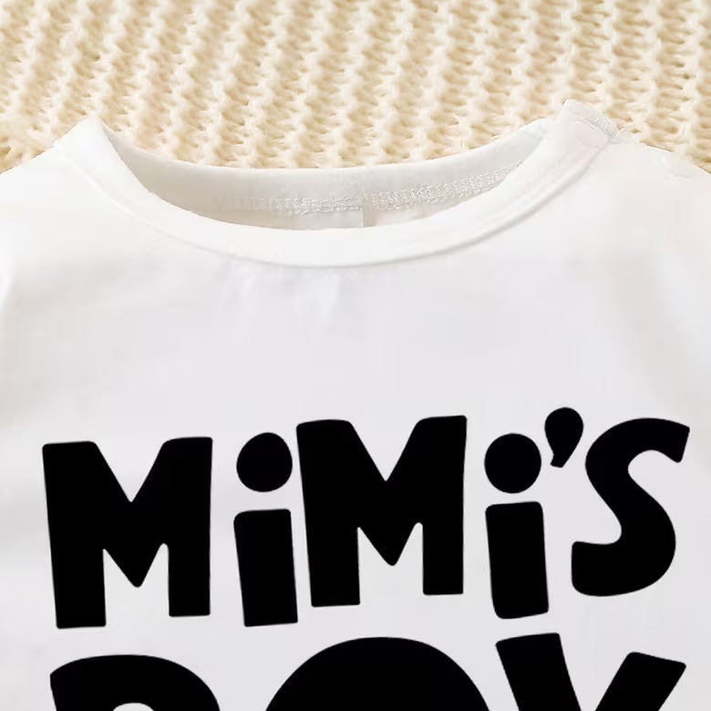 Casual Mimi's Boy Letter Heart Print Long Sleeve Baby Jumpsuit