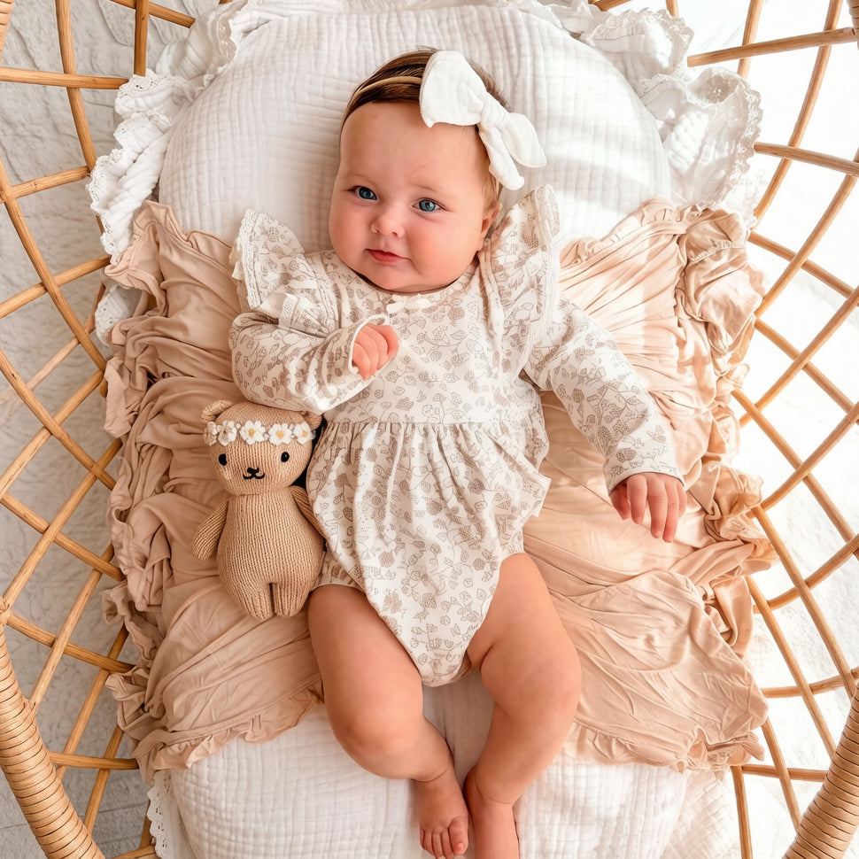 Charming Floral Print Long Sleeve Baby Romper