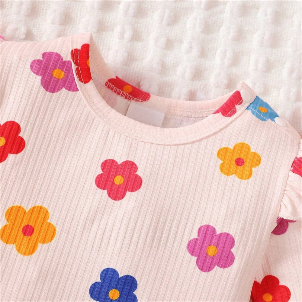 2PCS Cute Floral Print Long Sleeve Baby Jumpsuit