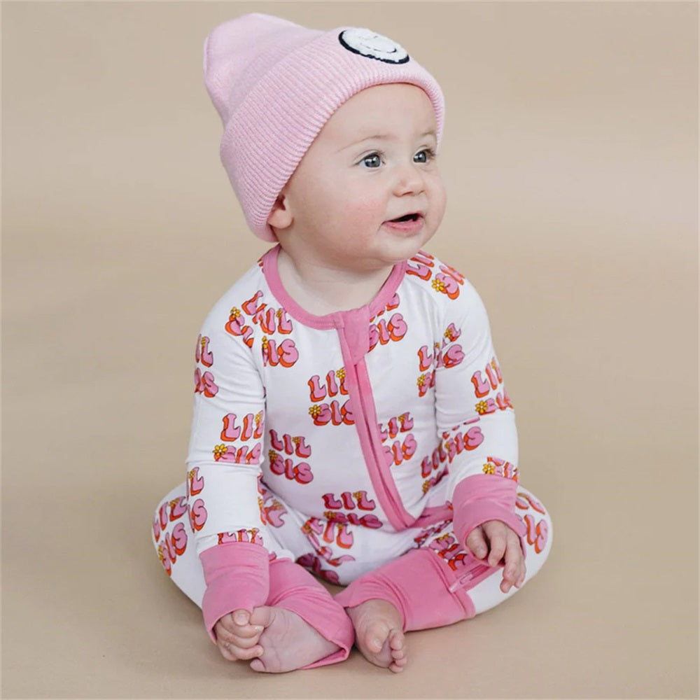 LIL SIS Letter Print Long Sleeve Zipper Baby Jumpsuit
