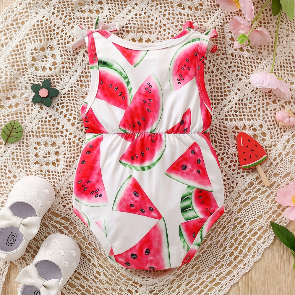 Cute Watermelon Print Sleeveless Baby Girl Romper