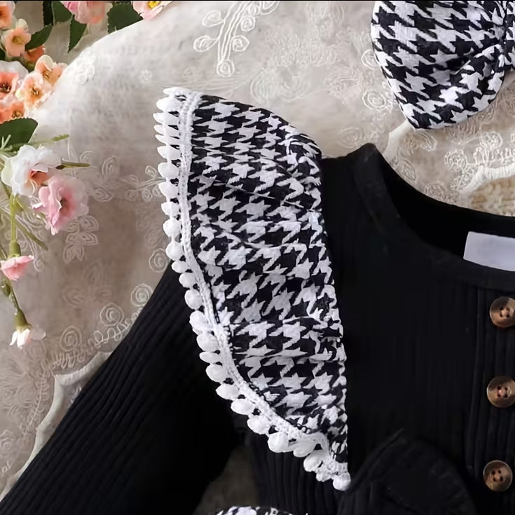 2PCS Lovely Houndstooth Printed Baby Romper