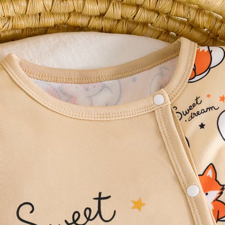 2PCS Cute Sweet Dream Letter Fox Print Long Sleeve Baby Jumpsuit