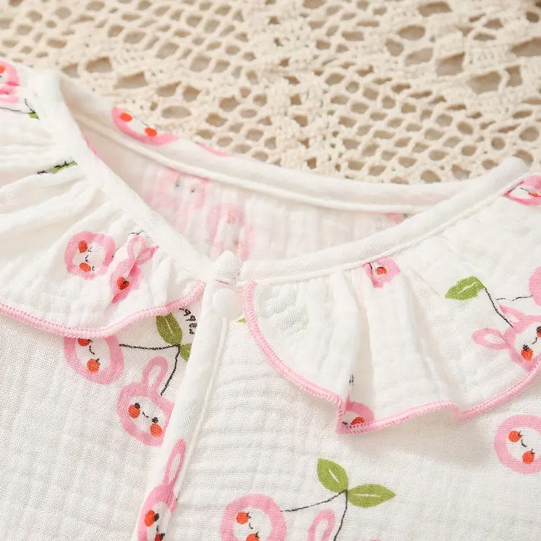 2PCS Cute All-Over Cherry Printed Long Sleeve Baby Jumpsuit
