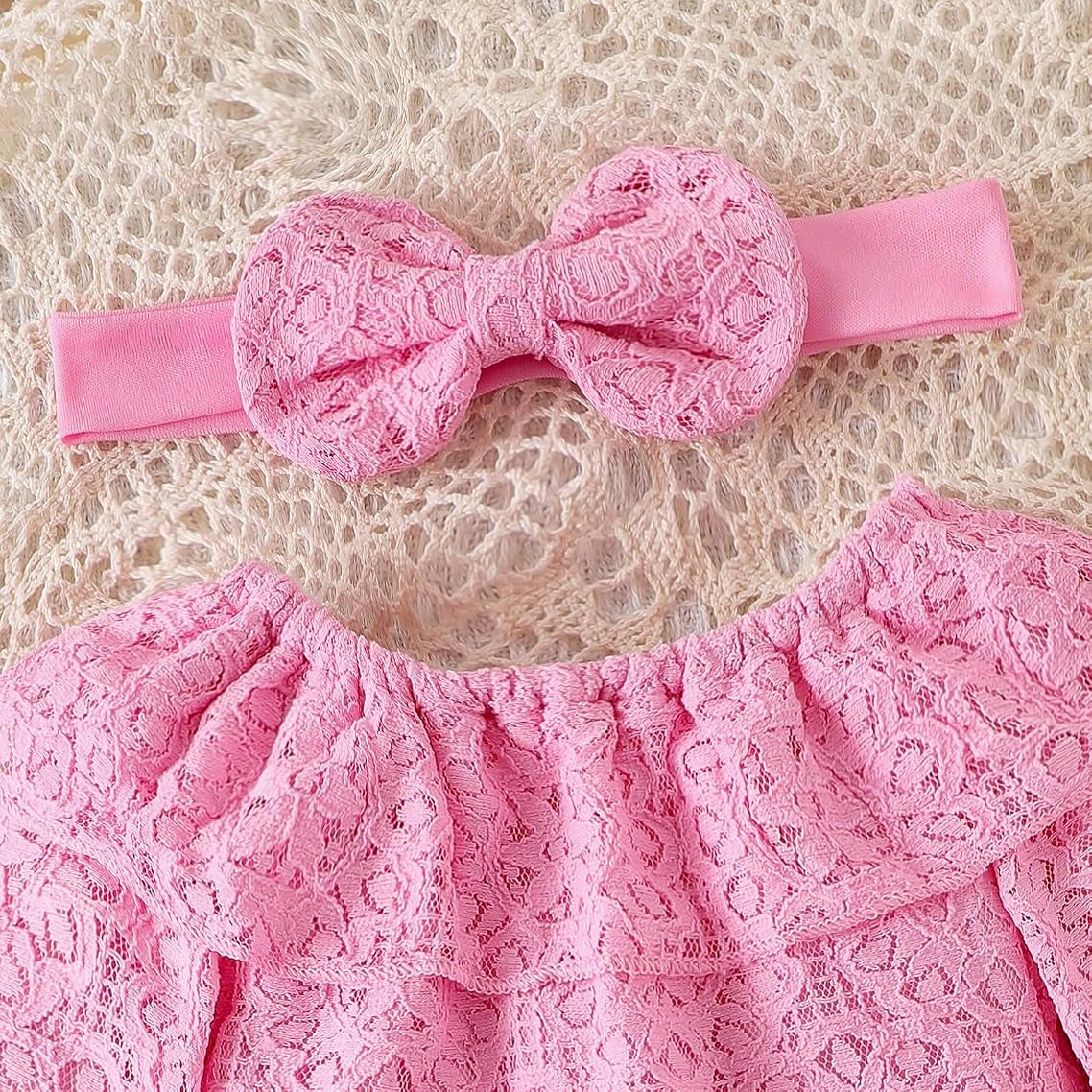 3PCS Chic Lace Top and Distressed Denim Bell-Bottom Baby Girl Set