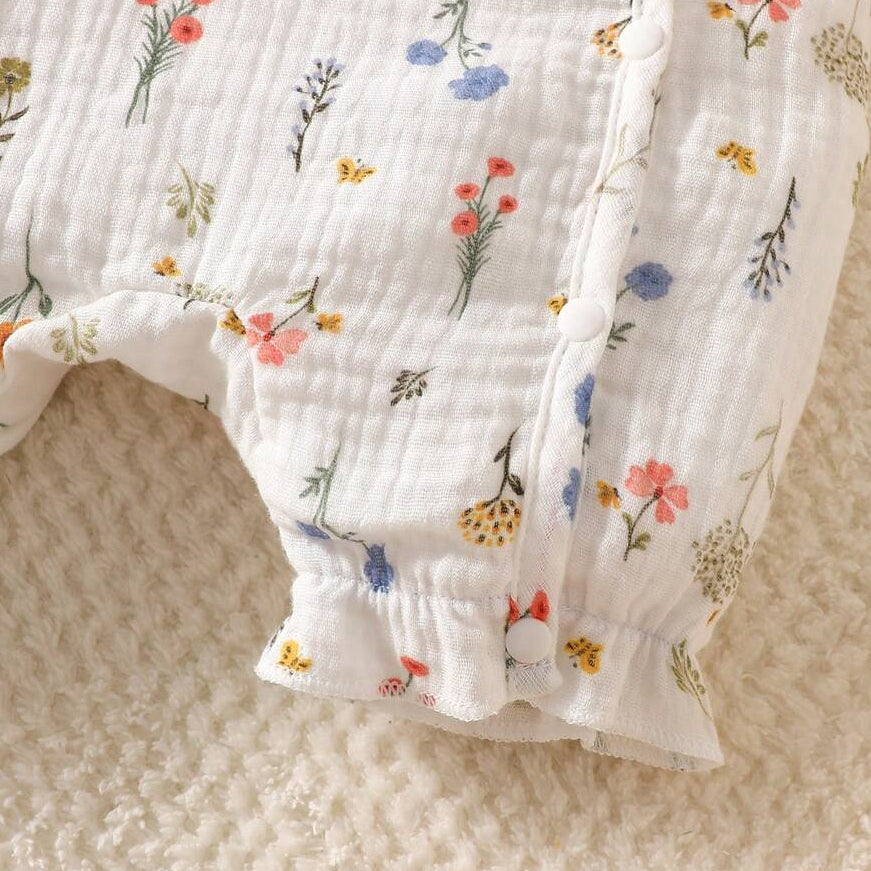 2PCS Exquisite Floral Print Short Sleeve Baby Jumpsuit