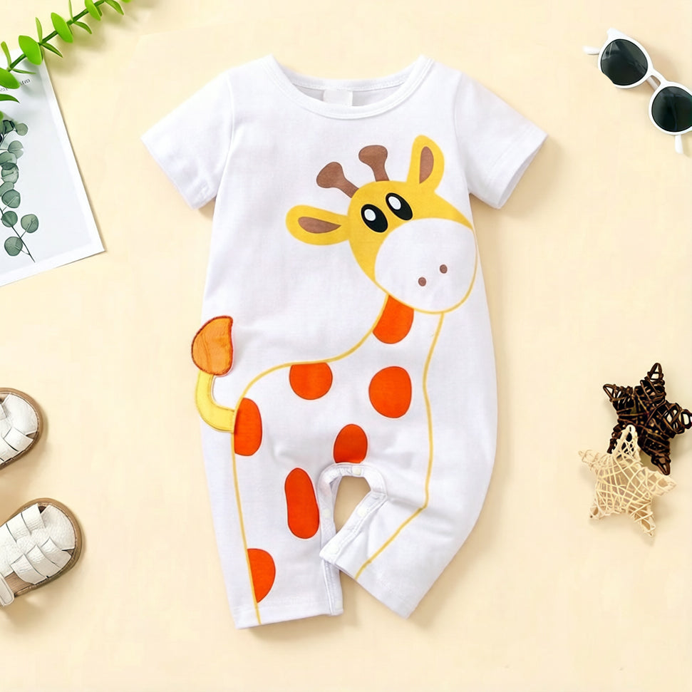 Summer Casual Giraffe Print Short Sleeve Baby Jumpsuit