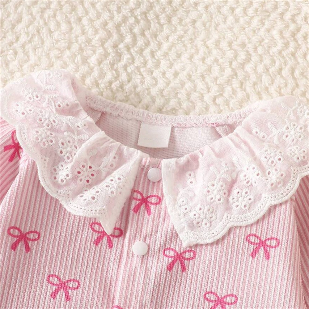 Sweet Bow Print Long Sleeve Baby Jumpsuit