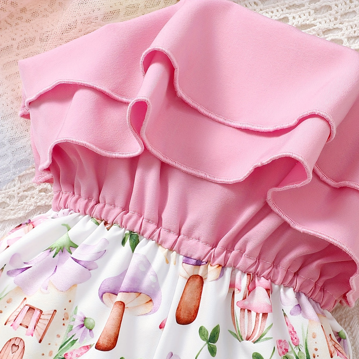 Gorgeous Fairy Mushroom Print Sleeveless Baby Romper