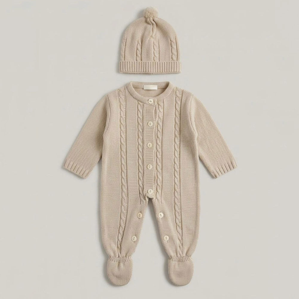 2PCS Soft Solid Color Knit Long Sleeve Baby Jumpsuit
