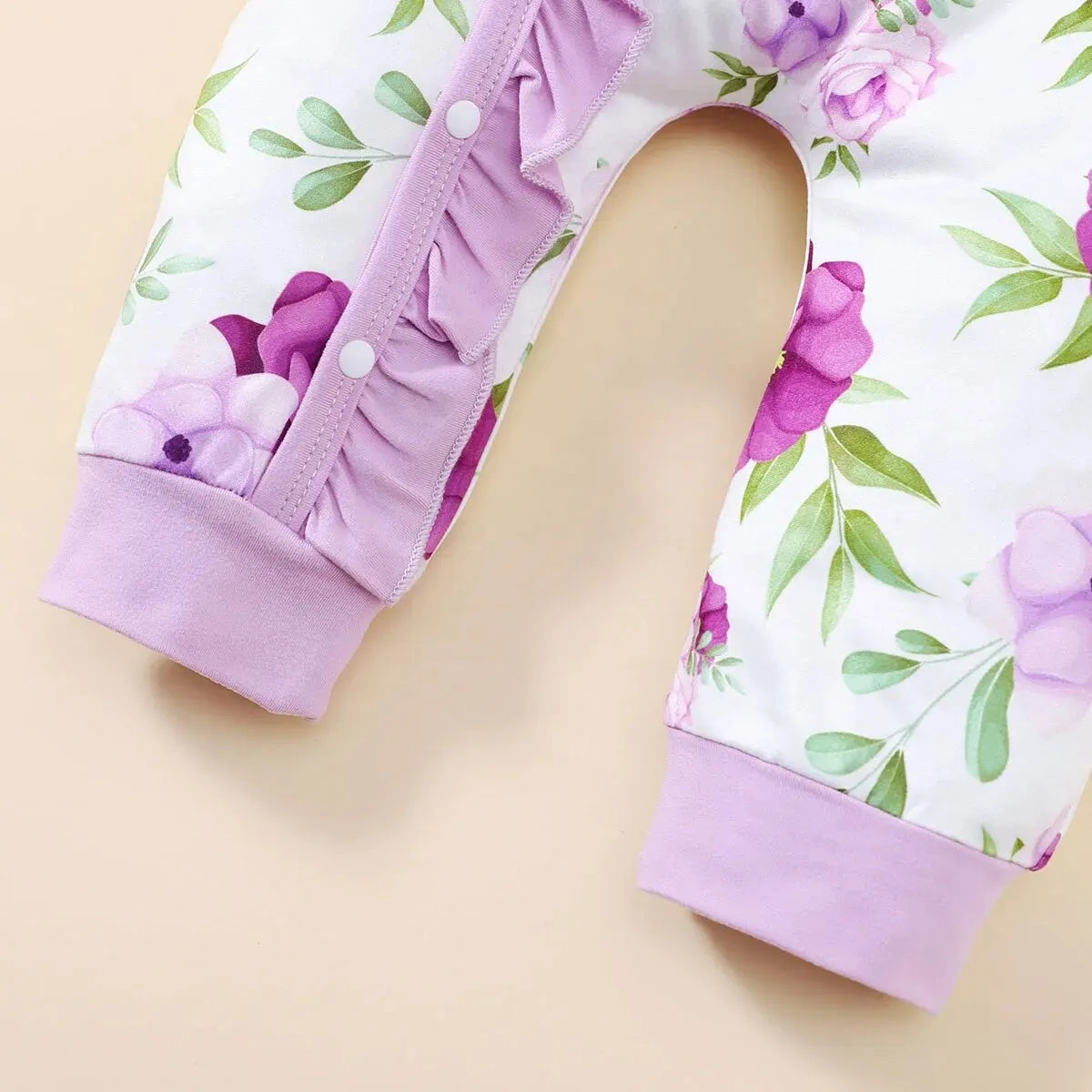 2PCS Pretty Floral Printed Ruffles Short Sleeve Baby Jumpsuit