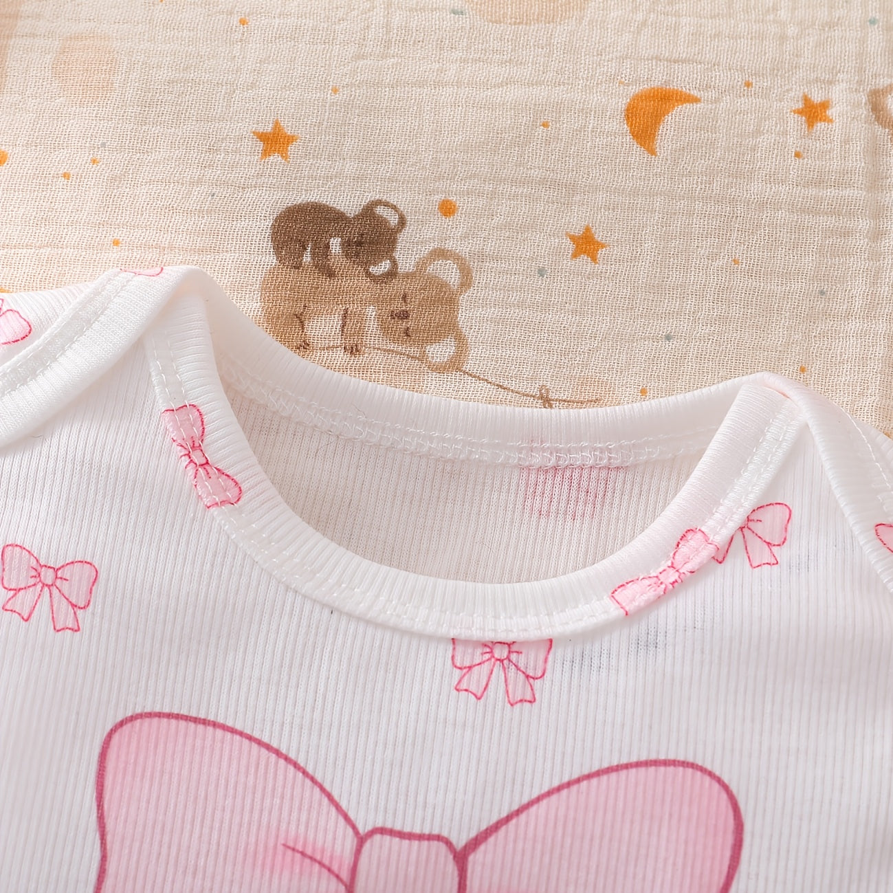 3PCS Charming Bow Print Flounce Sleeve Baby Set