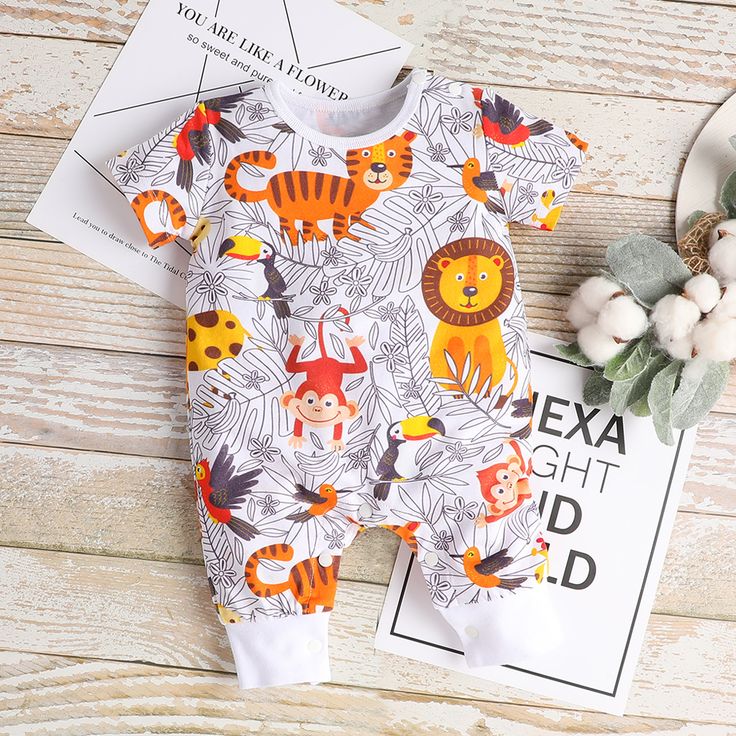 Comfy Summer Animal Printed Short Sleeve Baby Jumpsuit