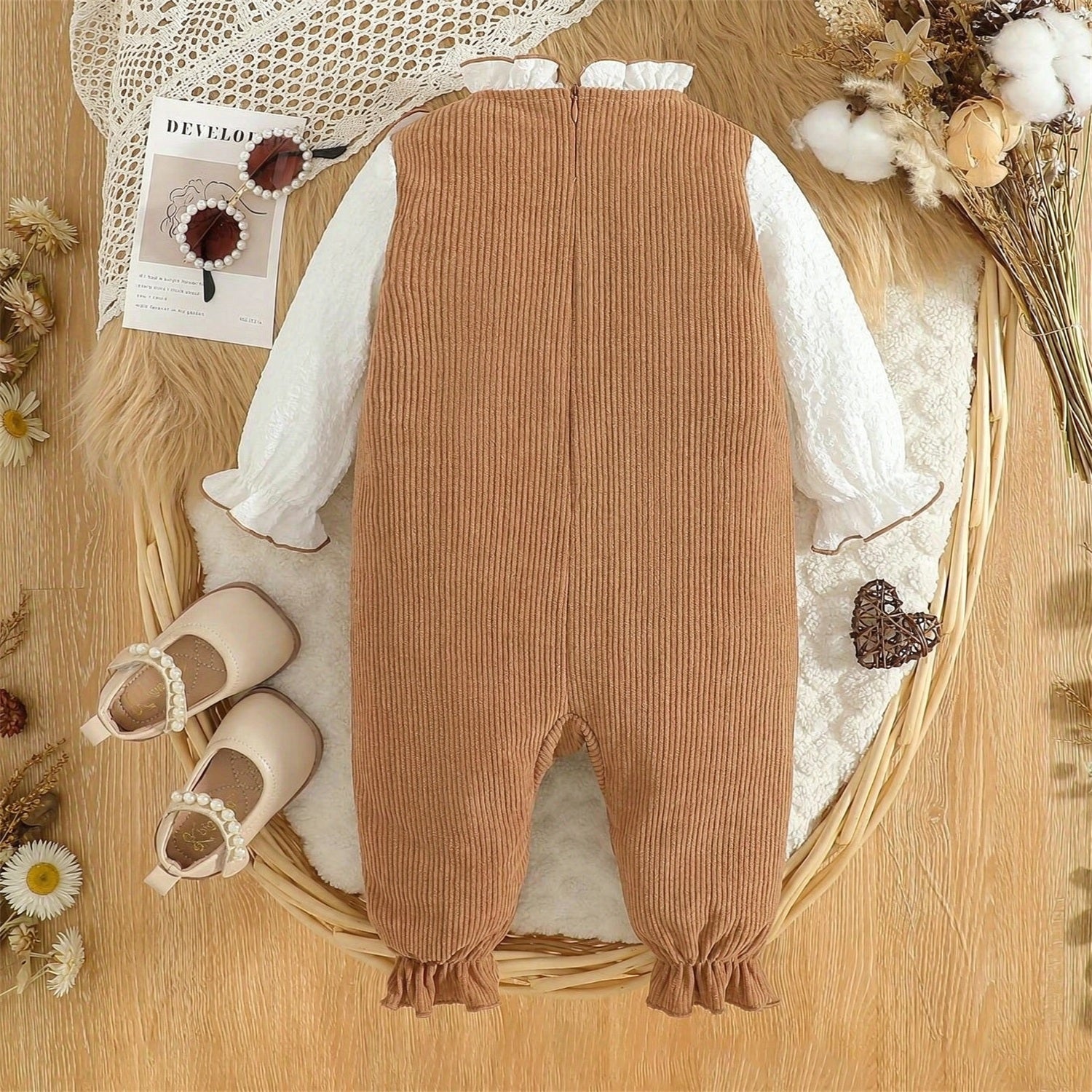 Grace Color Blocking Bubble Texture Long Sleeve Baby Jumpsuit