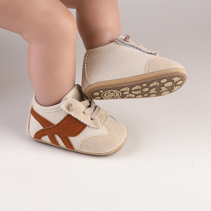 Anti Slip Color Block Lace Up Breathable Baby Shoes