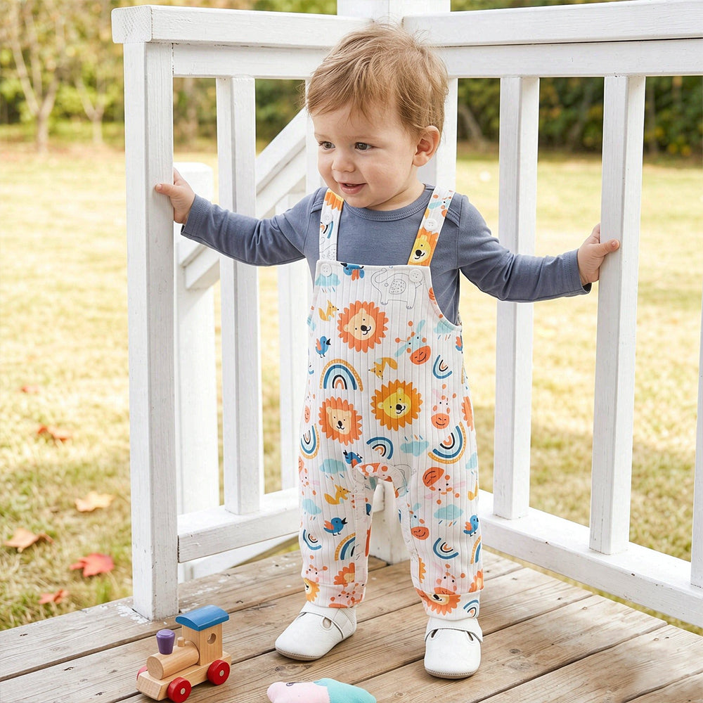 2PCS Cute Animal Print Long Sleeve Baby Boy Overalls Set