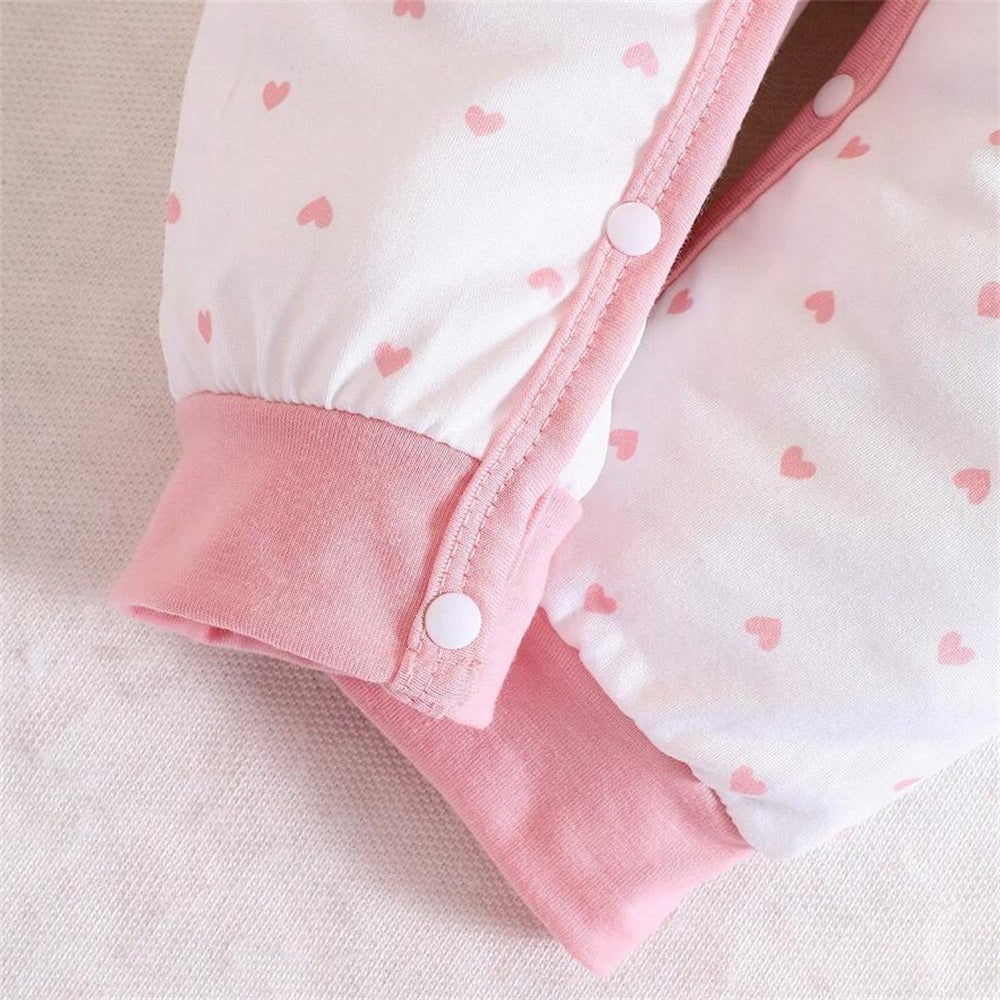 2PCS Perky Elephant Heart Print Long Sleeve Baby Jumpsuit