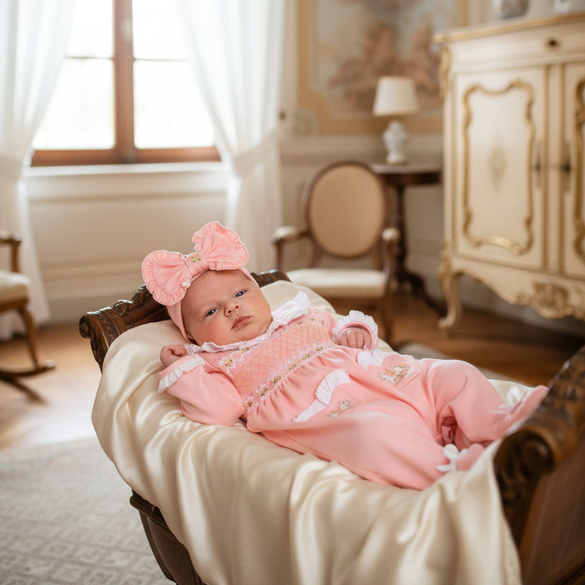 2PCS Solid Color Rocking Horse Appliqué Long Sleeve Baby Jumpsuit
