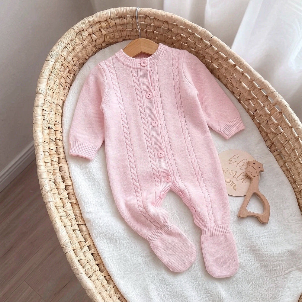 2PCS Soft Solid Color Knitted Long Sleeve Baby Jumpsuit