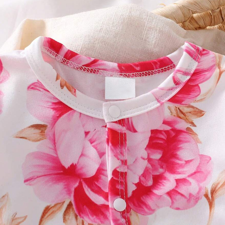 2PCS Gorgeous Floral Printed Long Sleeve Baby Jumpsuit