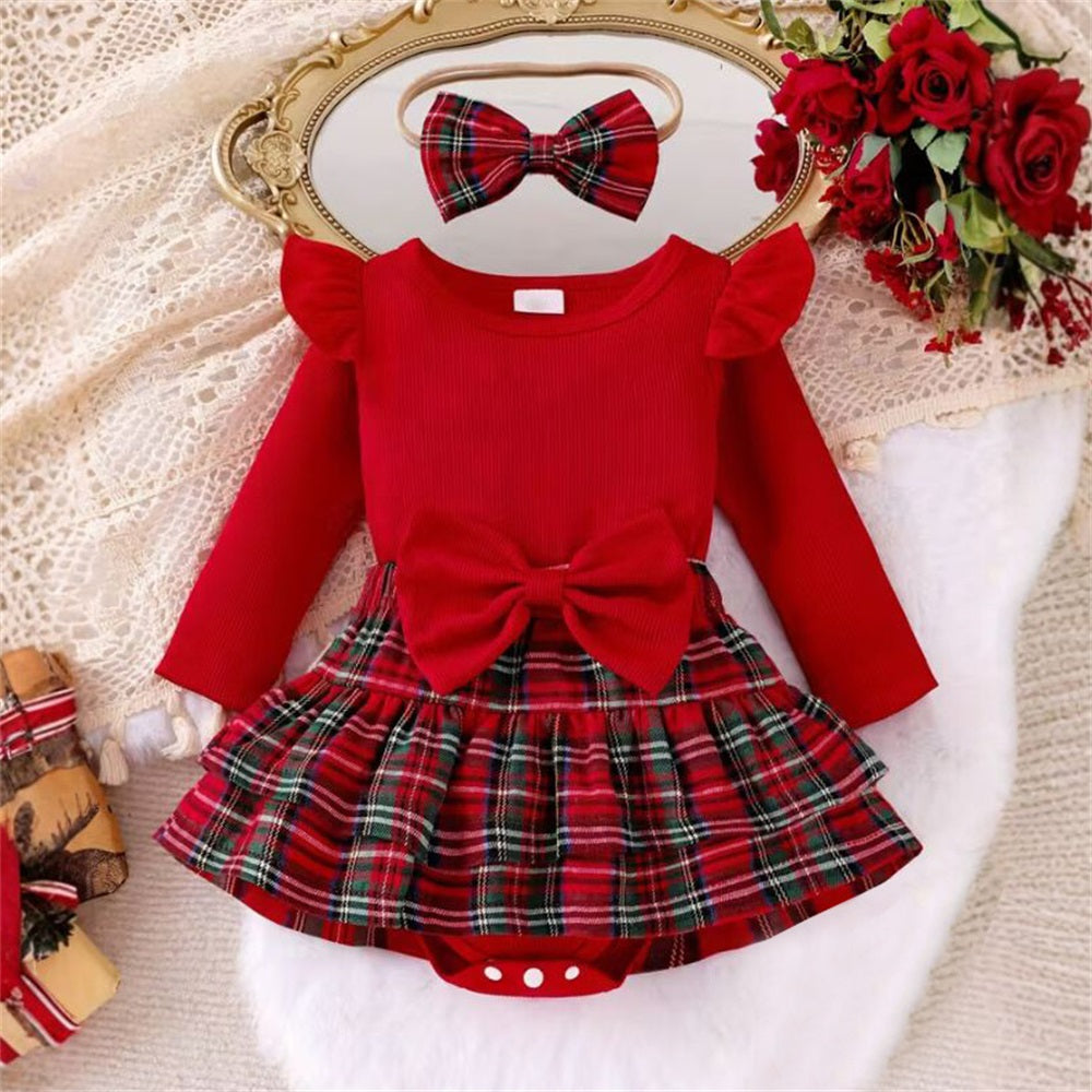 2PCS Fashionable Plaid Print Long Sleeve Baby Set