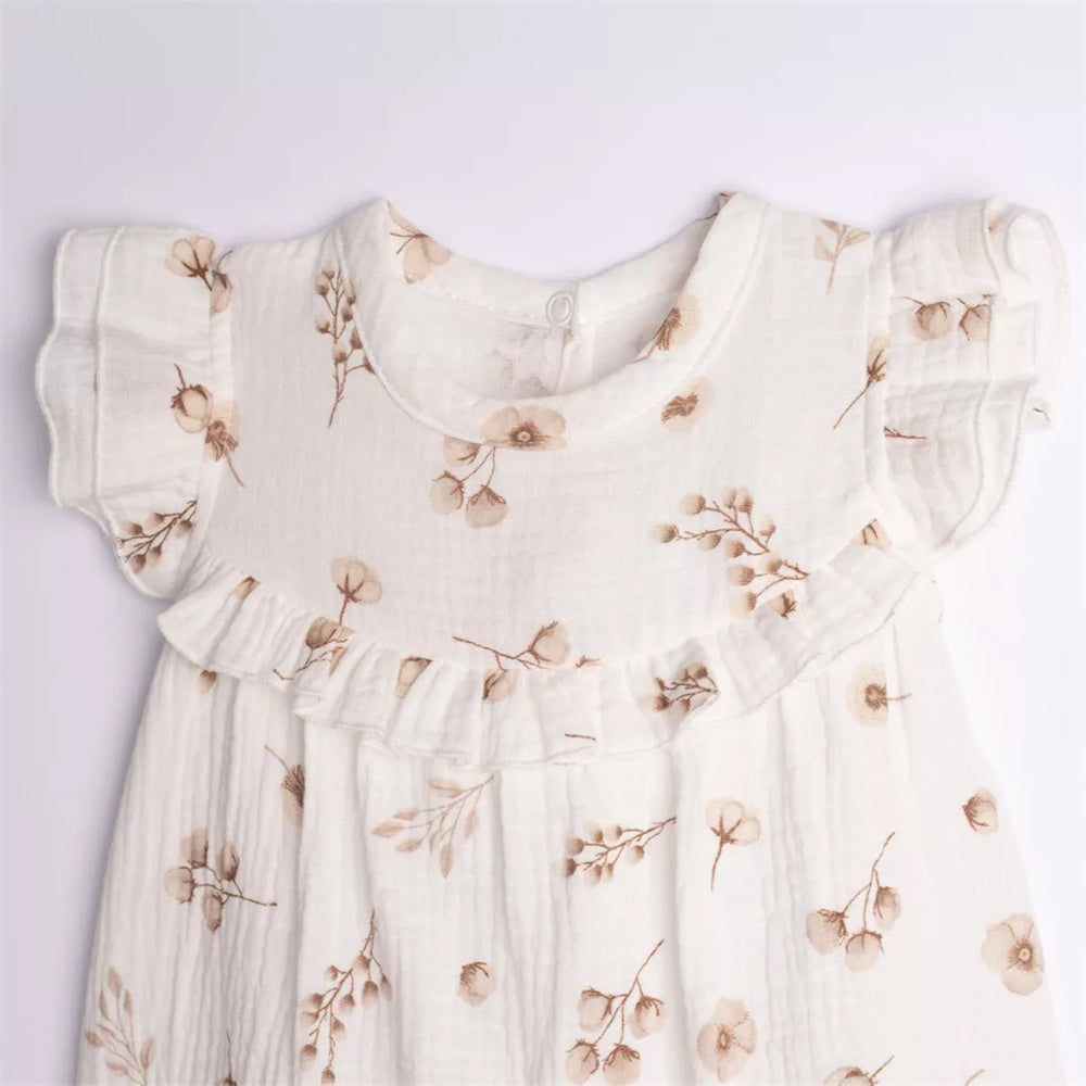 Cheerful Floral Print Flutter Sleeve Baby Girl Jumpsuit