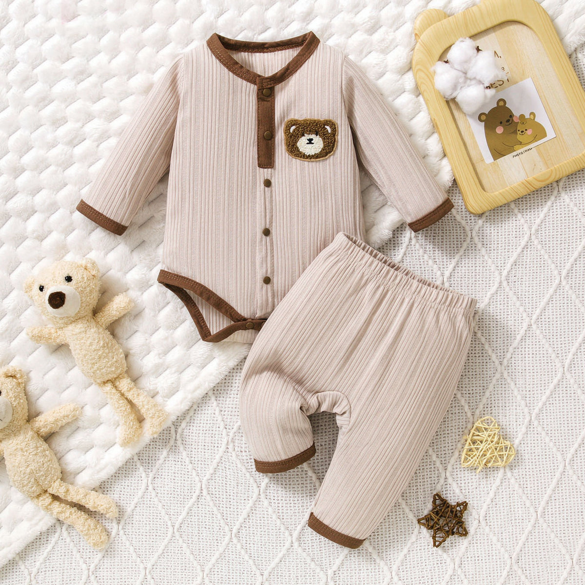 2PCS Comfort Bear Applique Long Sleeve Baby Set