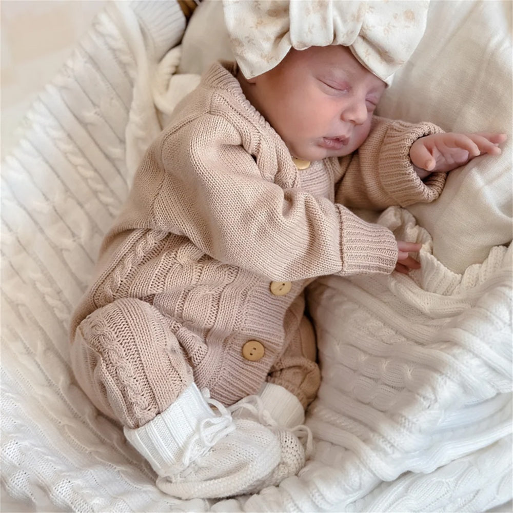 2PCS Cozy Knit Solid Color Long Sleeve Baby Jumpsuit