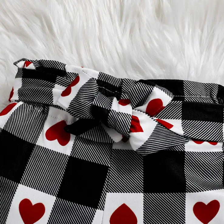 3PCS Plaid Heart Print Long Sleeve Baby Set