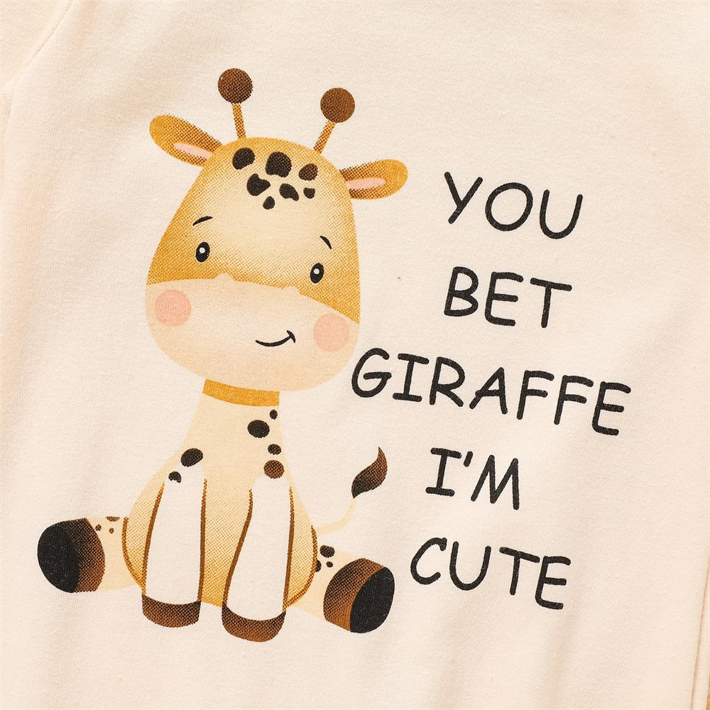 2PCS You Bet Giraffe I'M Cute Letter Print Baby Jumpsuit