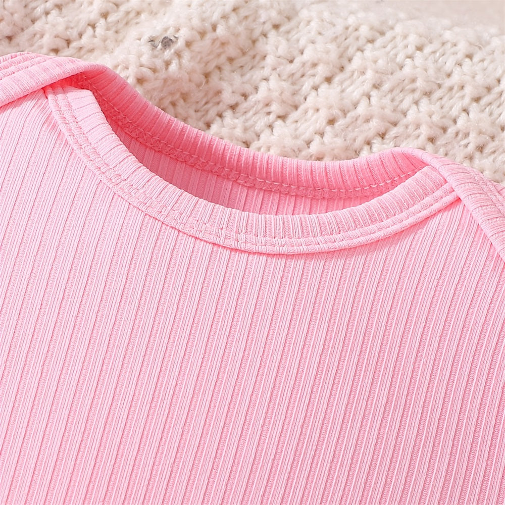 2PCS Sweet Bow Printed Short Sleeve Baby Overalls Set