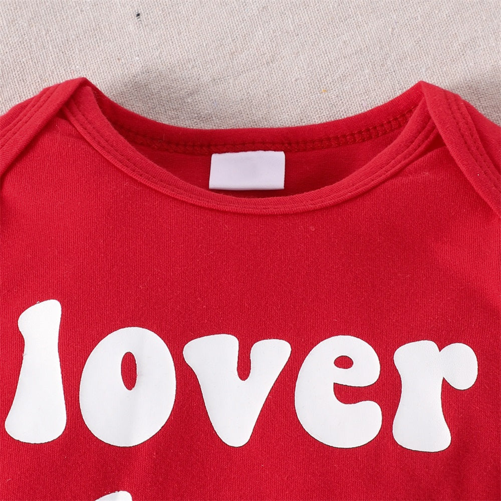 3PCS Lover Boy Letter Printed Long Sleeve Baby Overalls Set
