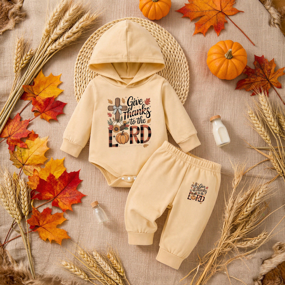2PCS Baby Thanksgiving “Give Thanks to the Lord” Hoodie & Long Sleeve Set