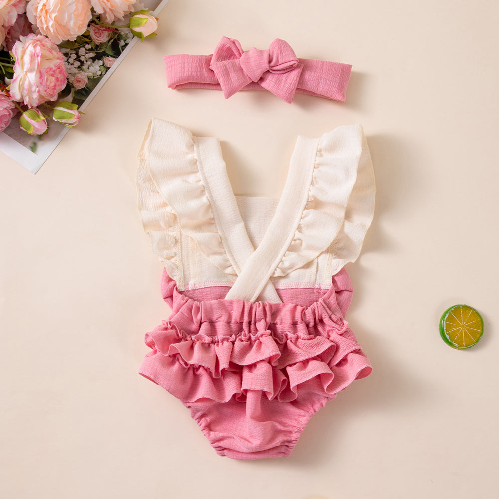 2PCS Lovely Heart Printed Flutter Sleeve Baby Romper