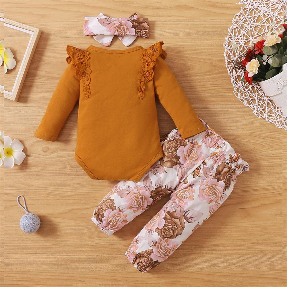 3PCS Daddy's Girl Mommy's World Letter Floral Printed Baby Set