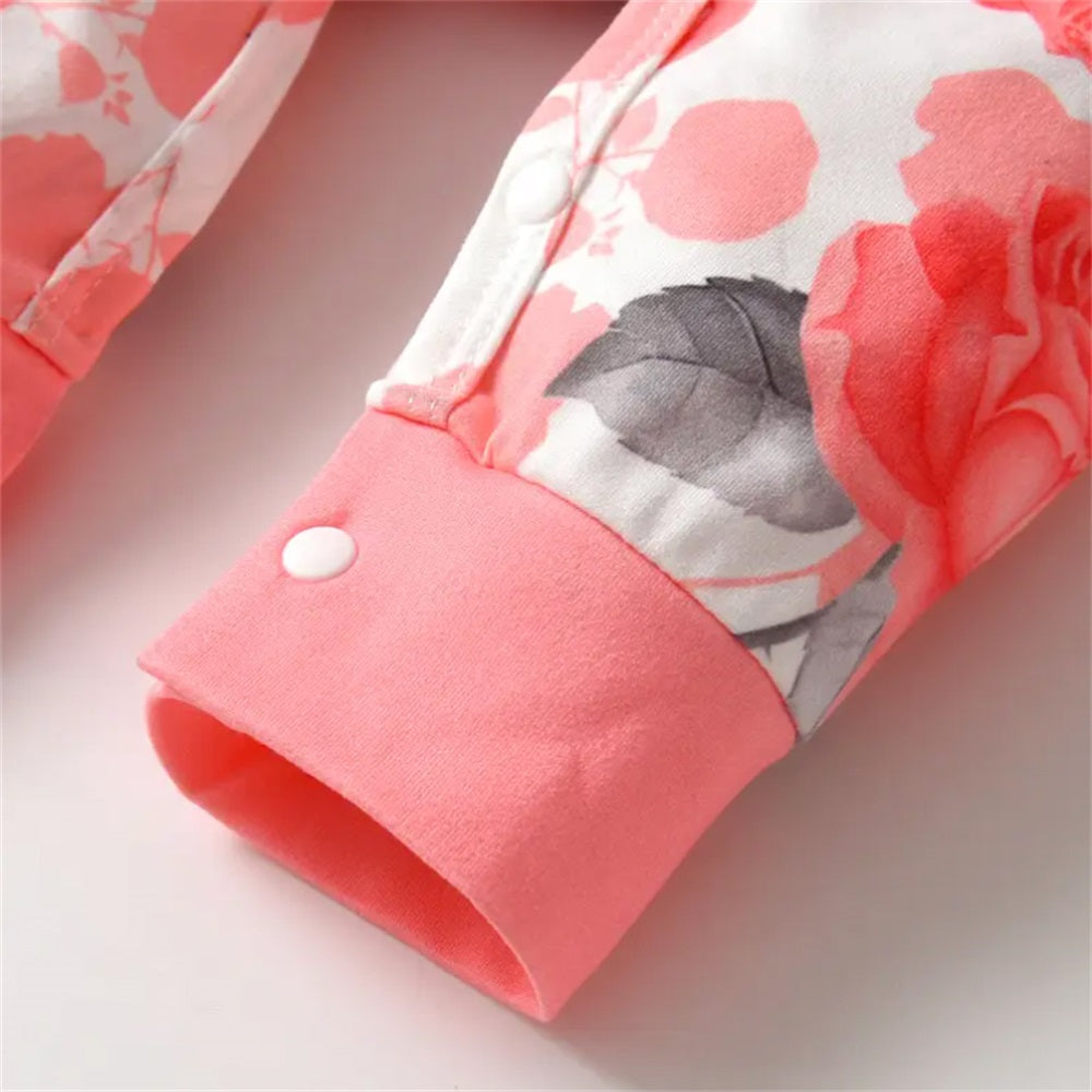 2PCS Floral Print Ruffled Long Sleeve Baby Jumpsuit