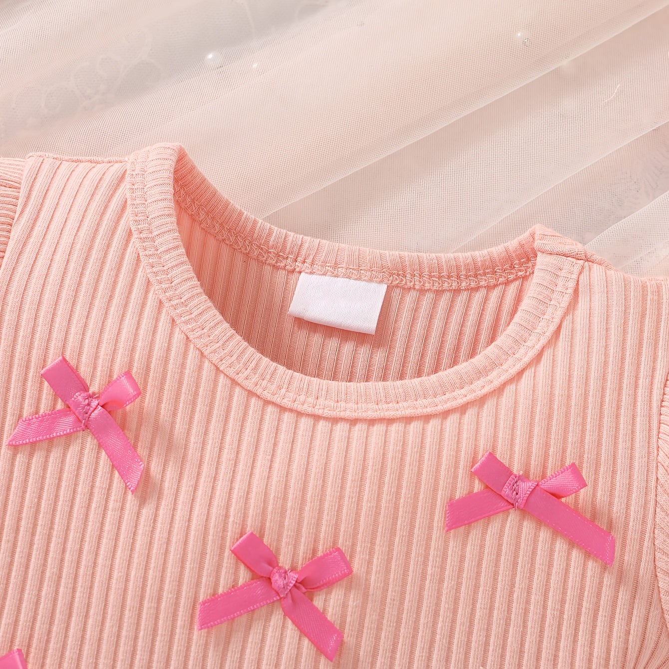 2PCS Adorable Bowknot Appliqué Solid Color Baby Dress