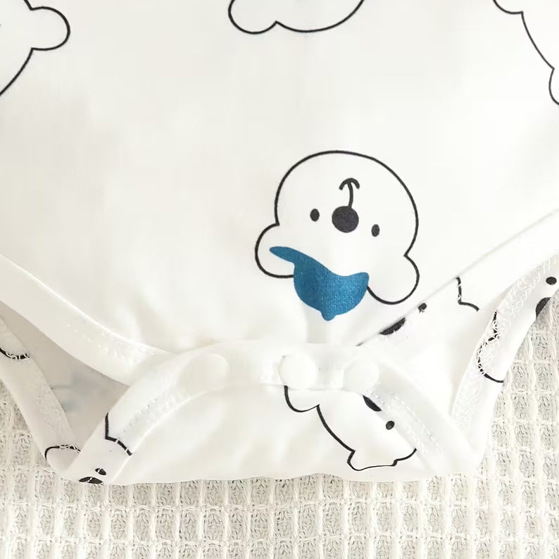 3PCS Bear Print Long Sleeve Baby Overalls Set