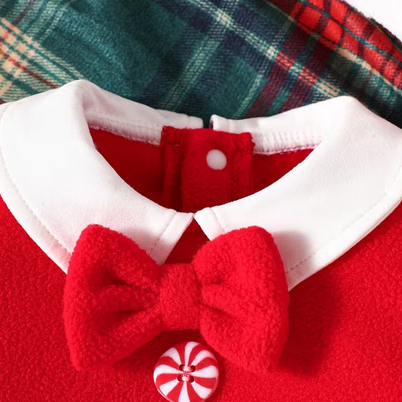 3PCS Christmas Stripe Print Long Sleeve Baby Fleece Set