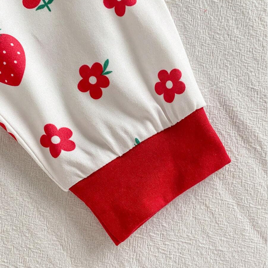 3PCS Vibrant Strawberry & Floral Print Short Sleeve Baby Set