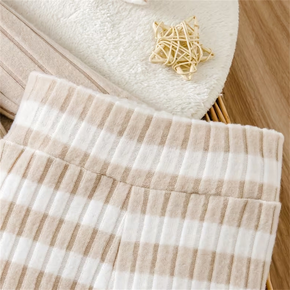 3PCS Bear Embroidery Striped Long Sleeve Baby Set